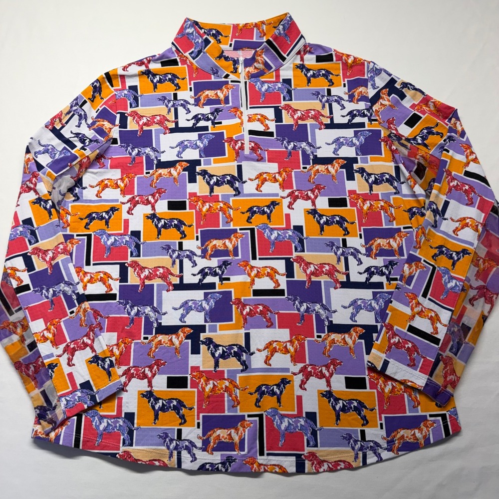IBKUL Radmodog Dog Print IceFil UPF 50+ Quarter Zip Golf Shirt XXL Golf Tennis